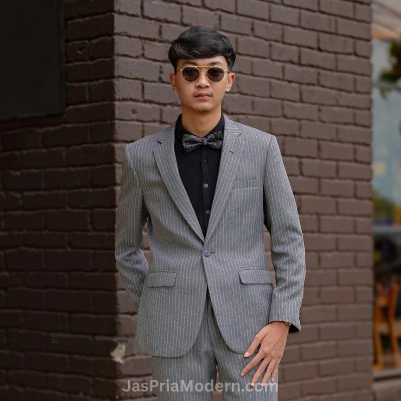 Jas Pria Abu-abu Slimfit Stripe